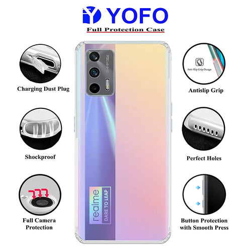 YOFO Back Cover for Realme X7 Max/Realme GT (5G) (Flexible|Silicone|Transparent|Camera Protection|DustPlug)