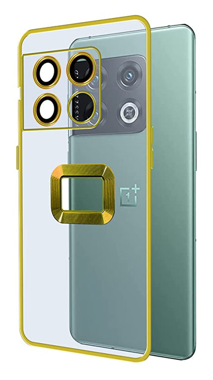 YOFO Electroplated Logo View Back Cover Case for OnePlus 10 Pro (Transparent|Chrome|TPU+Poly Carbonate)- Gold