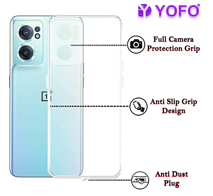 YOFO Back Cover for OnePlus Nord CE 2 (5G) (Flexible|Silicone|Transparent|Dust Plug|Camera Protection)…