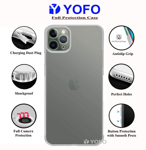 YOFO Back Cover for iPhone 11Pro (5.8) (Transparent) with Dust Plug & Camera Protection