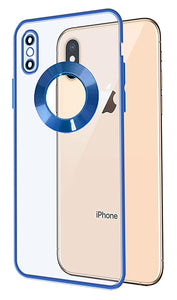 YOFO Electroplated Logo View Back Cover Case for Apple iPhone X / XS (Transparent|Chrome|TPU+Poly Carbonate) -Blue