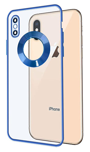 YOFO Electroplated Logo View Back Cover Case for Apple iPhone X / XS (Transparent|Chrome|TPU+Poly Carbonate) -Blue