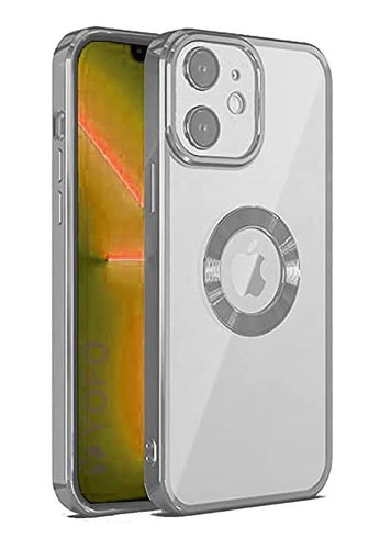 YOFO Electroplated Logo View Back Cover Case for Apple iPhone 12 Mini [5.4] (Transparent|Chrome|TPU+Poly Carbonate)- SILVER