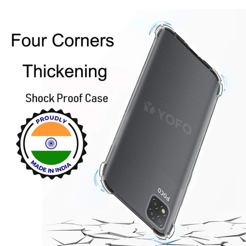 YOFO Rubber Back Cover Case for Mi Poco C3 (Transparent) with Bumper Corner
