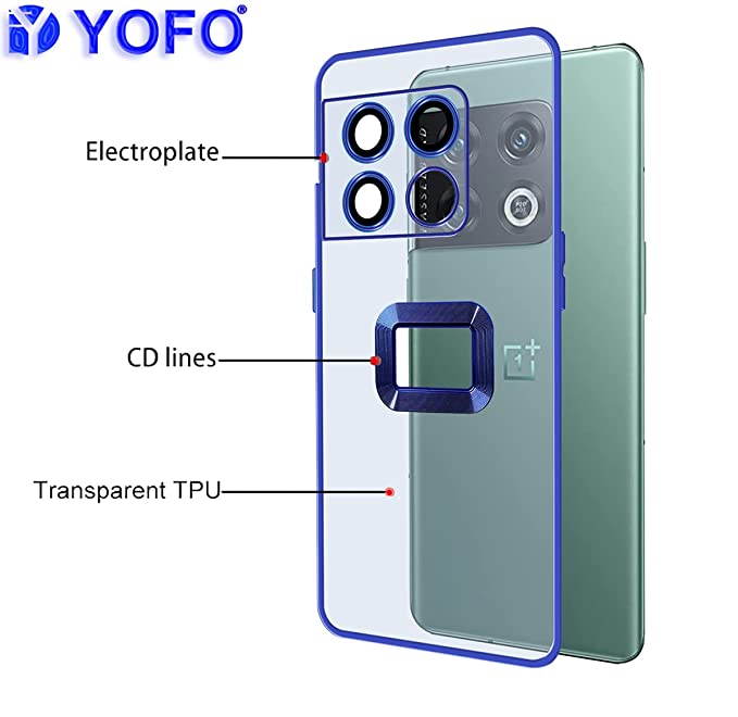 YOFO Electroplated Logo View Back Cover Case for OnePlus 10 Pro (Transparent|Chrome|TPU+Poly Carbonate)- BLUE