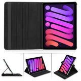 YOFO iPad Mini 6 Case, 360 Degree Rotating Stand Folio Case PU Leather Rotating Stand Cover (Black)