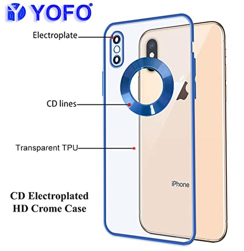 YOFO Electroplated Logo View Back Cover Case for Apple iPhone X / XS (Transparent|Chrome|TPU+Poly Carbonate) -Blue