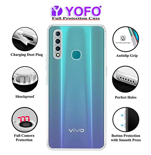 YOFO Back Cover for Vivo Z1 Pro (Flexible|Silicone|Transparent|Dust Plug|Camera Protection)