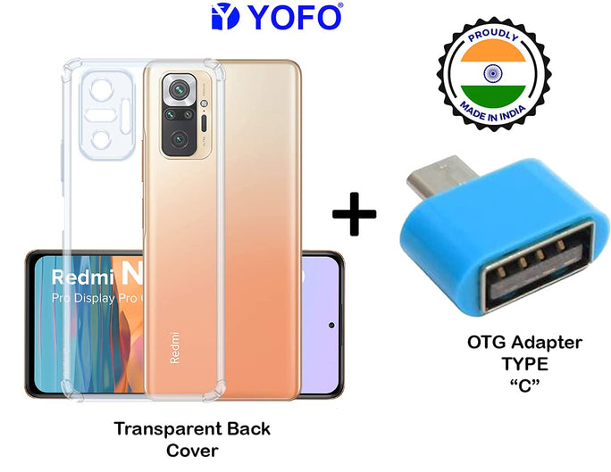 YOFO Silicon Transparent Back Cover for Mi Redmi Note 10 Pro Max Shockproof Bumper Corner, Ultimate Protection with Free OTG Adapter