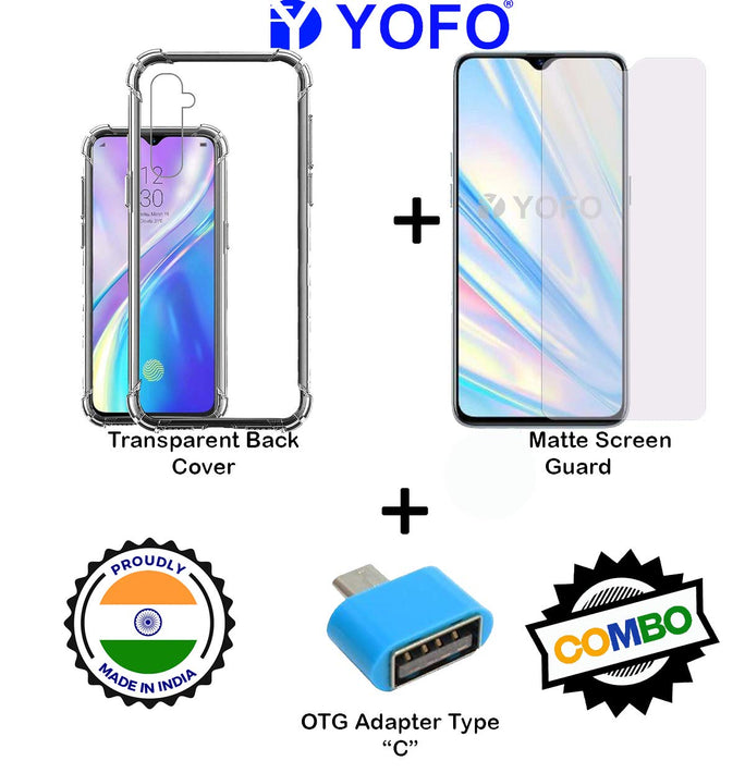 YOFO Combo for Realme XT Transparent Back Cover + Matte Screen Guard with Free OTG Adapter