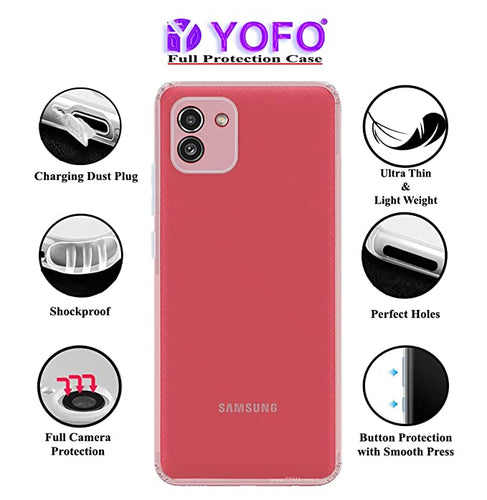 YOFO Back Cover for Samsung Galaxy A03 (Flexible|Silicone|Transparent|Dust Plug|Camera Protection)