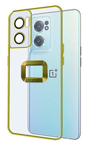 YOFO Electroplated Logo View Back Cover Case for OnePlus Nord CE-2 (Transparent|Chrome|TPU+Poly Carbonate)-GOLD