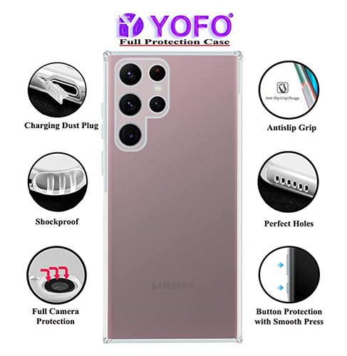 YOFO Back Cover for Samsung Galaxy S22 Ultra (5G) (Flexible|Silicone|Transparent|Dust Plug|Camera Protection)
