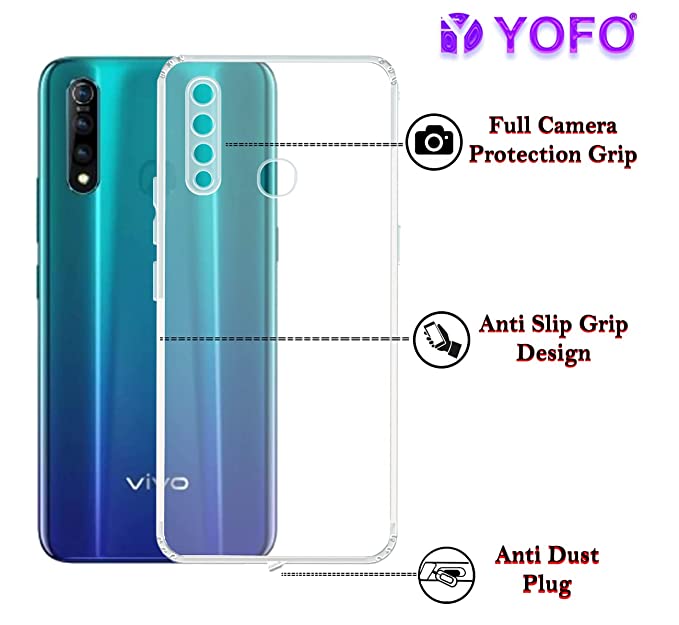 YOFO Back Cover for Vivo Z1 Pro (Flexible|Silicone|Transparent|Dust Plug|Camera Protection)