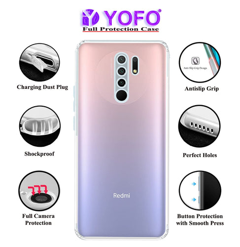 YOFO Back Cover for Mi Redmi 9 Prime (Flexible|Silicone|Transparent|Anti Dust Plug|Camera Protection)