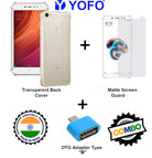 YOFO Combo for Mi Redmi Y1 Transparent Back Cover + Matte Screen Guard with Free OTG Adapter