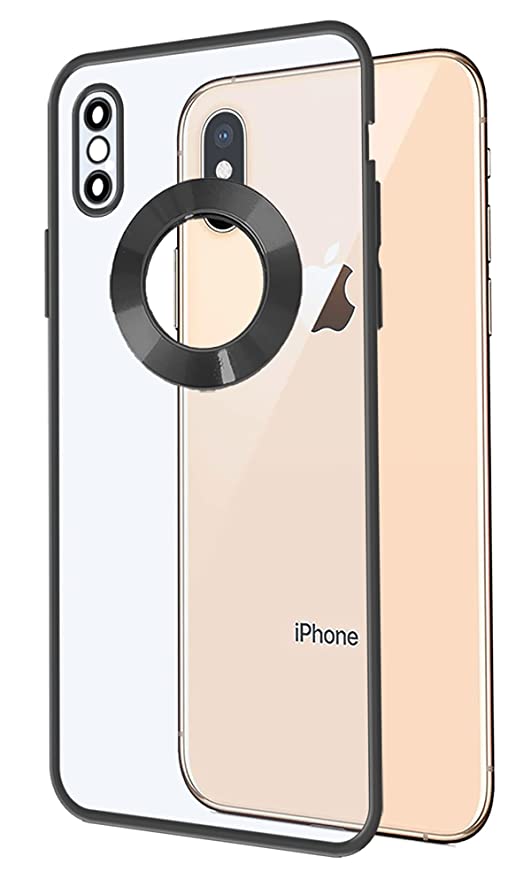 YOFO Electroplated Logo View Back Cover Case for Apple iPhone X / XS (Transparent|Chrome|TPU+Poly Carbonate) -Black
