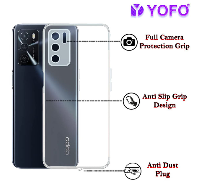 YOFO Back Cover for Oppo A16 (Flexible|Silicone|Transparent|Camera Protection|DustPlug)
