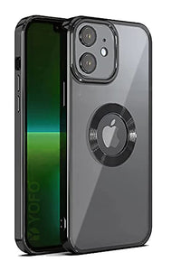 YOFO Electroplated Logo View Back Cover Case for Apple iPhone 12 [6.1] (Transparent|Chrome|TPU+Poly Carbonate)- Black
