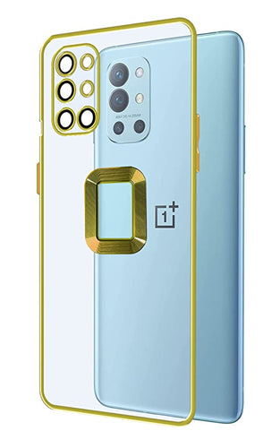 YOFO Electroplated Logo View Back Cover Case for OnePlus 9R / 8T (Transparent|Chrome|TPU+Poly Carbonate)- Gold