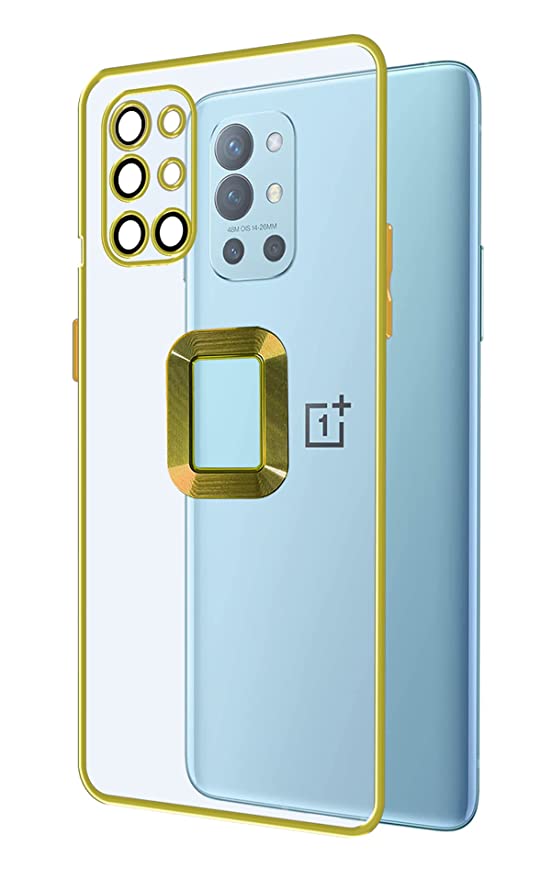 YOFO Electroplated Logo View Back Cover Case for OnePlus 9R / 8T (Transparent|Chrome|TPU+Poly Carbonate)- Gold