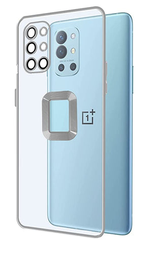 YOFO Electroplated Logo View Back Cover Case for OnePlus 9R / 8T(Transparent|Chrome|TPU+Poly Carbonate)- SILVER