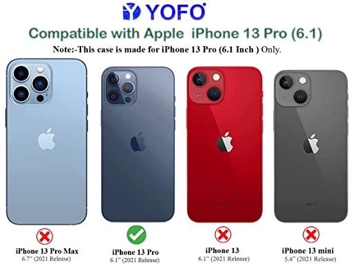 YOFO Electroplated Logo View Back Cover Case for Apple iPhone 13 Pro [6.1] (Transparent|Chrome|TPU+Poly Carbonate)- Blue