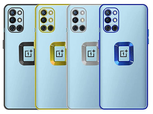 YOFO Electroplated Logo View Back Cover Case for OnePlus 9R / 8T (Transparent|Chrome|TPU+Poly Carbonate)- BLACK