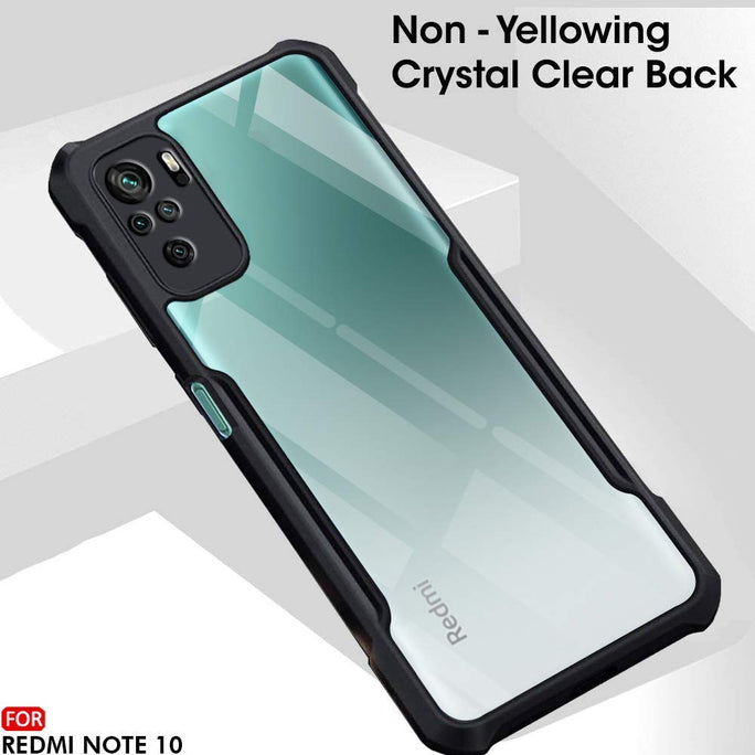 YOFO Mi Redmi Note 10 / Note 10s Clear Back Case, [Military Grade Protection] Shock Proof Slim Hybrid Bumper Cover (Black)