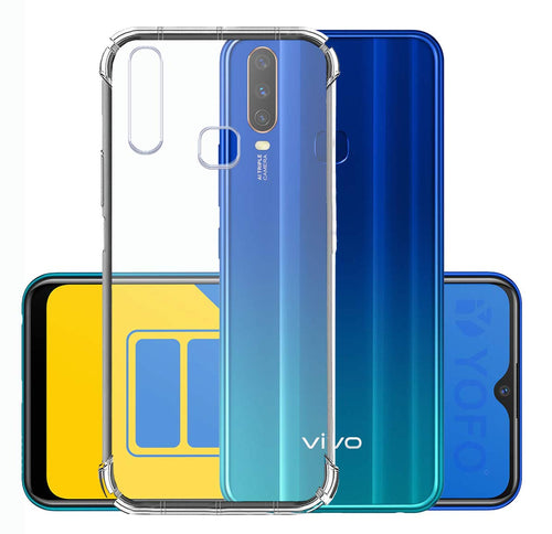 YOFO Rubber Back Cover Case for Vivo U10 / Y11 / Y12 / Y15 (Transparent) with Bumper Corner
