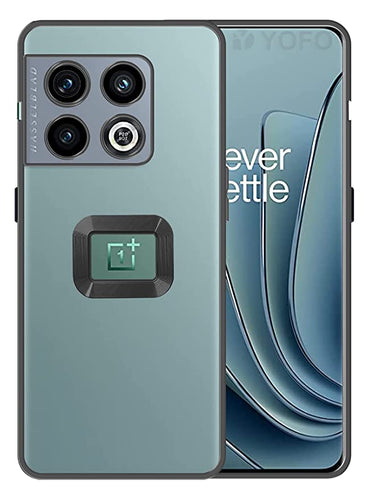 YOFO Electroplated Logo View Back Cover Case for OnePlus 10 Pro (Transparent|Chrome|TPU+Poly Carbonate)- Black