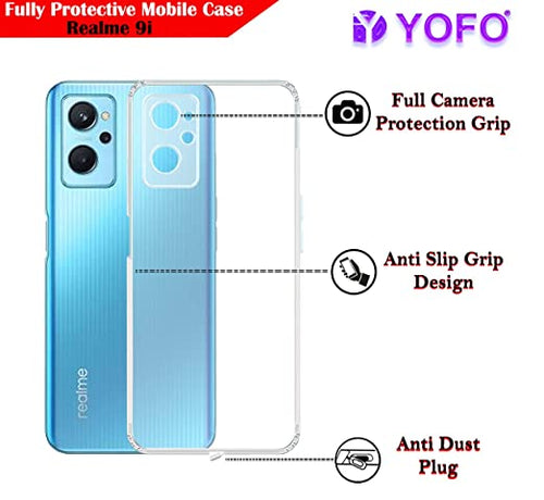 YOFO Back Cover for Realme 9i (Flexible|Silicone|Transparent|Dust Plug|Camera Protection)