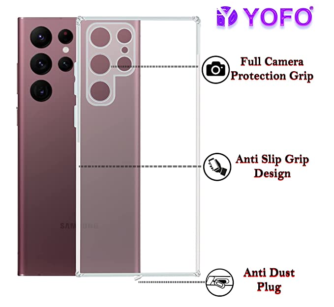 YOFO Back Cover for Samsung Galaxy S22 Ultra (5G) (Flexible|Silicone|Transparent|Dust Plug|Camera Protection)