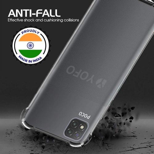 YOFO Rubber Back Cover Case for Mi Poco C3 (Transparent) with Bumper Corner