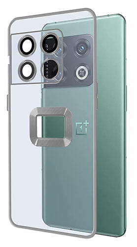 YOFO Electroplated Logo View Back Cover Case for OnePlus 10 Pro (Transparent|Chrome|TPU+Poly Carbonate) - Silver