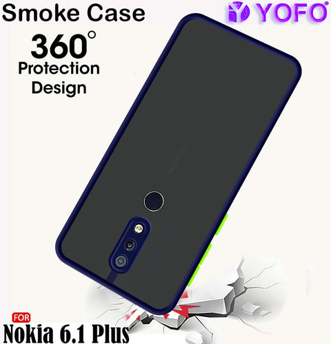 YOFO Back Cover for Nokia 6.1 Plus (Translucent Matte Smoke Case|Soft Frame|Shockproof|Full Camera Protection) with Free Mobile Stand