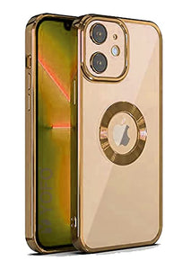 YOFO Electroplated Logo View Back Cover Case for Apple iPhone 12 [6.1] (Transparent|Chrome|TPU+Poly Carbonate)- GOLD