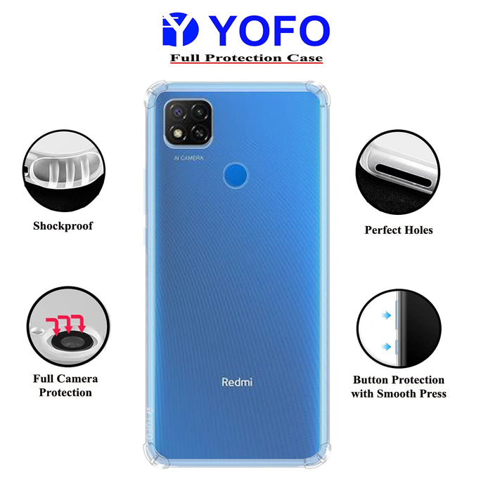 YOFO Back Cover for Mi Redmi 9 (Flexible|Silicone|Transparent|Camera Protection Grip)