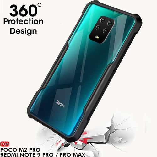 YOFO Mi Redmi Note 9 Pro / Note 9 Pro Max / Poco M2 Pro Clear Back Case, [Military Grade Protection] Shock Proof Slim Hybrid Bumper Cover (Black)
