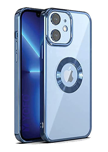 YOFO Electroplated Logo View Back Cover Case for Apple iPhone 12 [6.1] (Transparent|Chrome|TPU+Poly Carbonate)- Blue