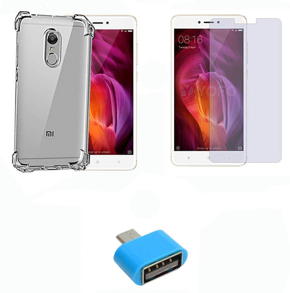 YOFO Combo for Mi Redmi Note 4 Transparent Back Cover + Matte Screen Guard with Free OTG Adapter