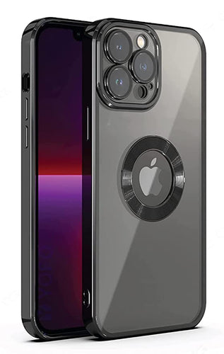 YOFO Electroplated Logo View Back Cover Case for Apple iPhone 13 Pro Max [6.7] (Transparent|Chrome|TPU+Poly Carbonate)- BLACK