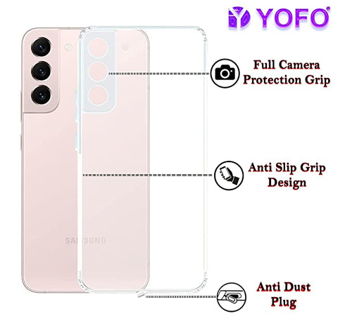 YOFO Back Cover for Samsung Galaxy S22 Plus (5G) (Flexible|Silicone|Transparent|Dust Plug|Camera Protection)