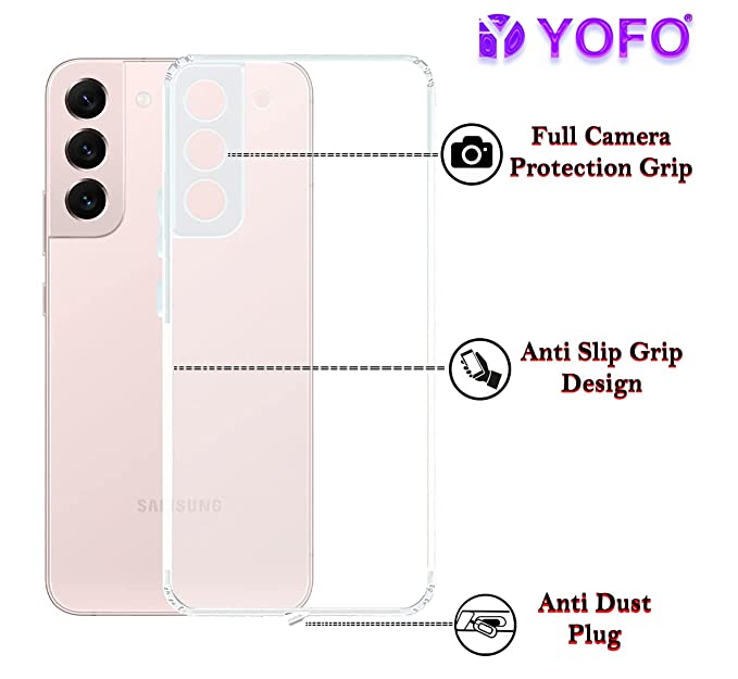 YOFO Back Cover for Samsung Galaxy S22 (5G) (Flexible|Silicone|Transparent|Dust Plug|Camera Protection)