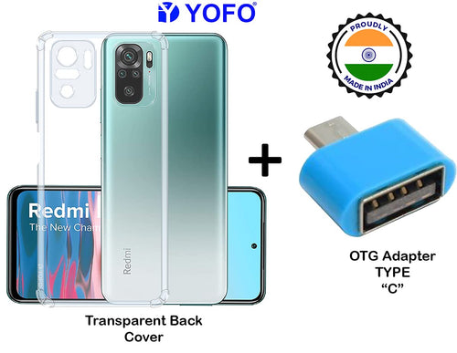 YOFO Silicon Transparent Back Cover for Mi Redmi Note 10 Shockproof Bumper Corner, Ultimate Protection with Free OTG Adapter