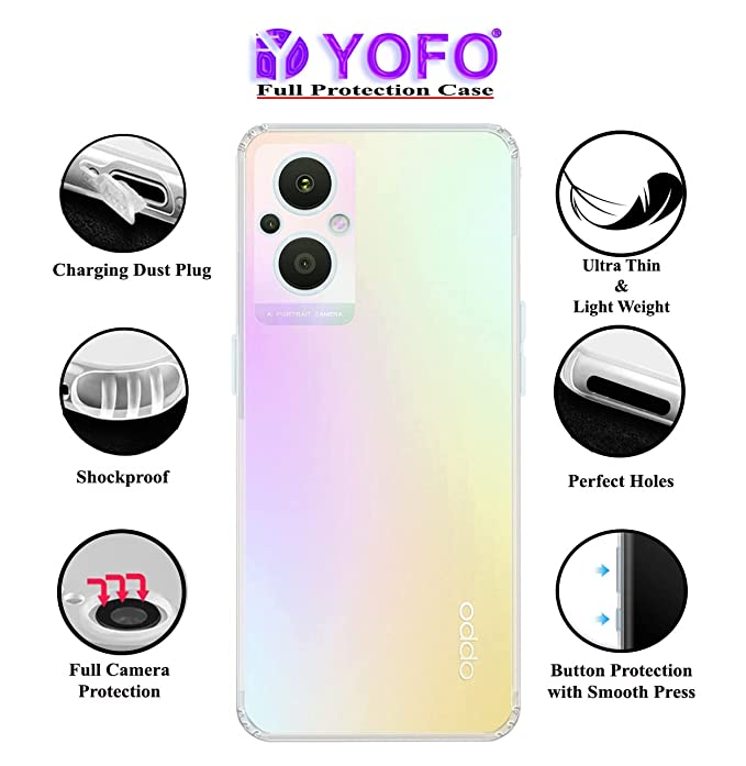 YOFO Back Cover for Oppo F21 PRO(5G) (Flexible|Silicone|Transparent|Dust Plug|Camera Protection)…