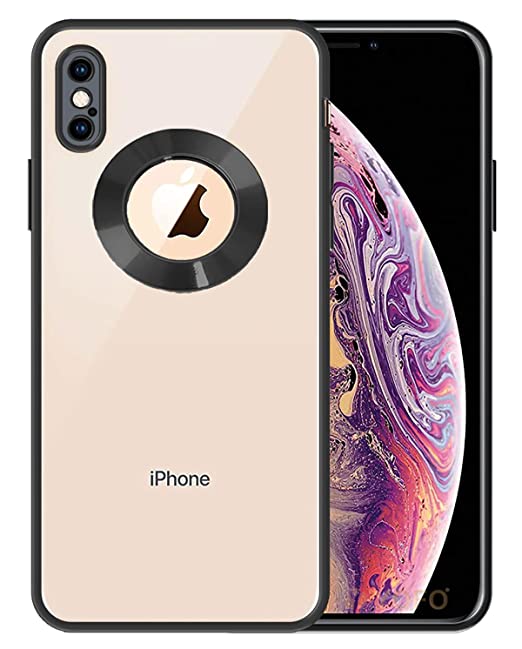 YOFO Electroplated Logo View Back Cover Case for Apple iPhone X / XS (Transparent|Chrome|TPU+Poly Carbonate) -Black