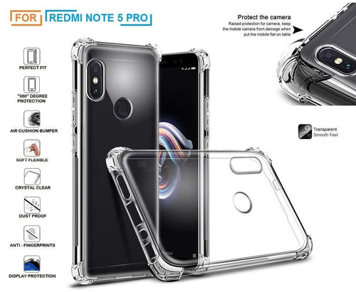 YOFO Back Cover for MI Redmi Note 5 Pro Shockproof TPU Cushioned Edges (Transparent)