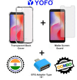 YOFO Combo for Mi Redmi 6A Transparent Back Cover + Matte Screen Guard with Free OTG Adapter