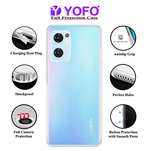 YOFO Back Cover for Oppo Reno 7 (5G) (Flexible|Silicone|Transparent|Dust Plug|Camera Protection)
